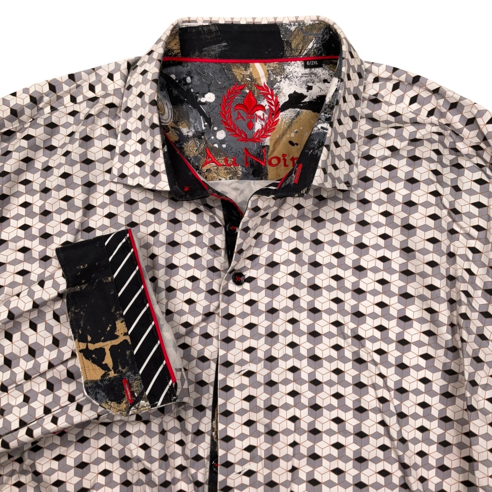 Au Noir Shirt Mens 2XL/6 White Black Geometric Avante Garde Modern Art 3D Cube